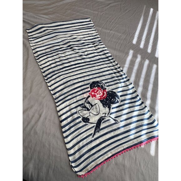 Disney Parks Minnie Mouse Striped Scarf With Rose Accent & Pink Trim - Picture 3 of 9